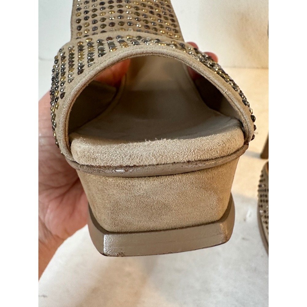 Yves Saint Laurent YSL Tribute Sandals Size 38.5 Beige Suede Studded Platform - Picture 13 of 15